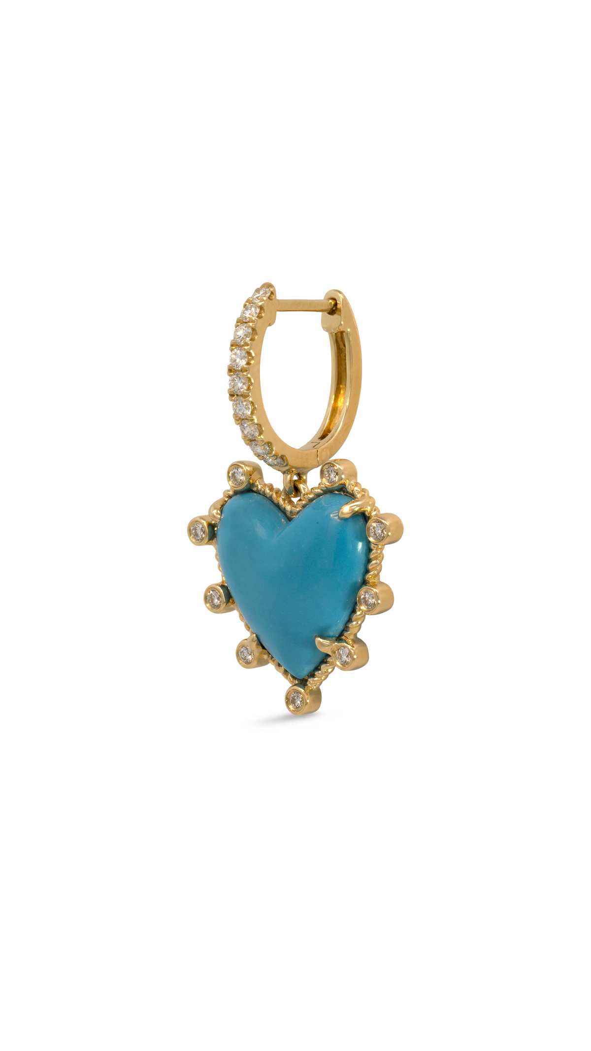 Candonga de Diamantes con Corazón de Turquesa en Oro Amarillo