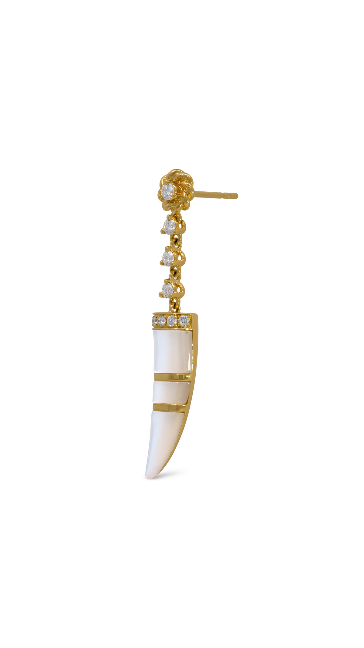 Arete Cuerno de Madreperla con Diamantes en Oro Amarillo - Izquierdo