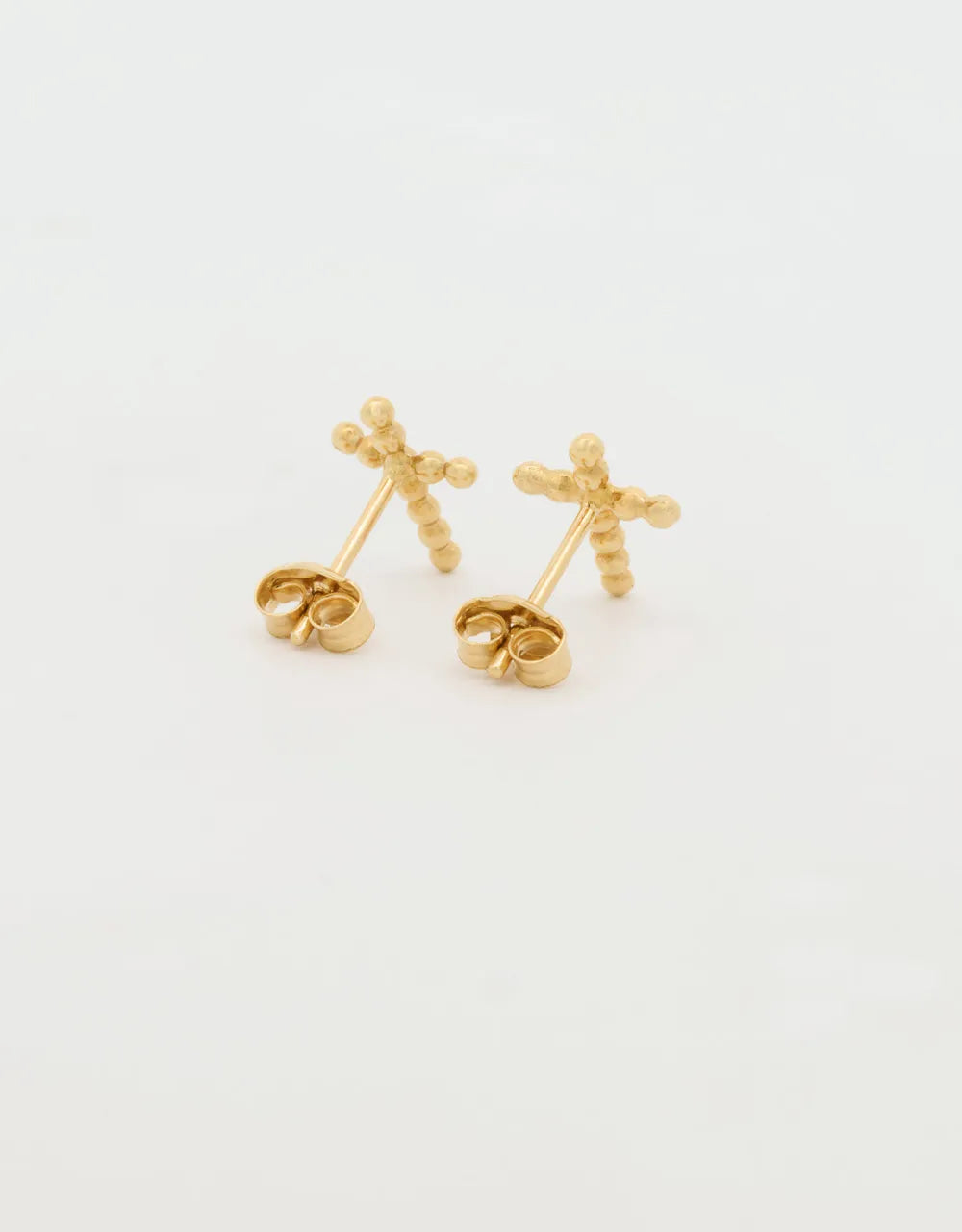 Topos cruz de bolitas en oro amarillo de 18k