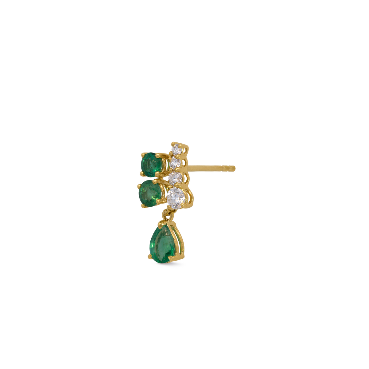 Arete Derecho de Diamantes y 3 Esmeraldas en Oro Amarillo