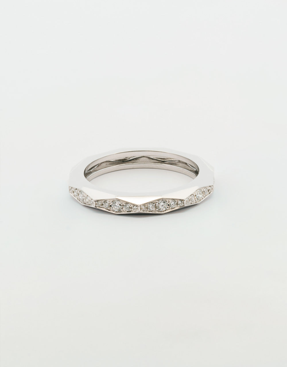 Argolla hexágono de diamantes 0.2 quilates oro blanco 18k