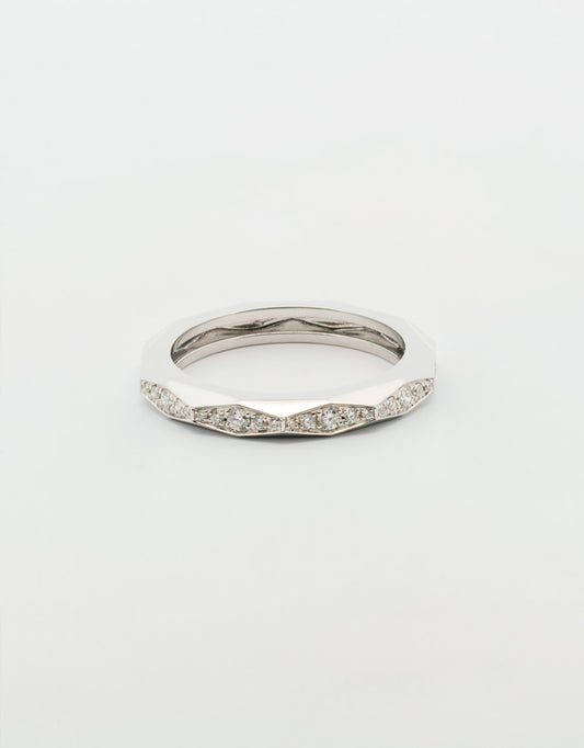 Argolla hexágono de diamantes 0.2 quilates oro blanco 18k