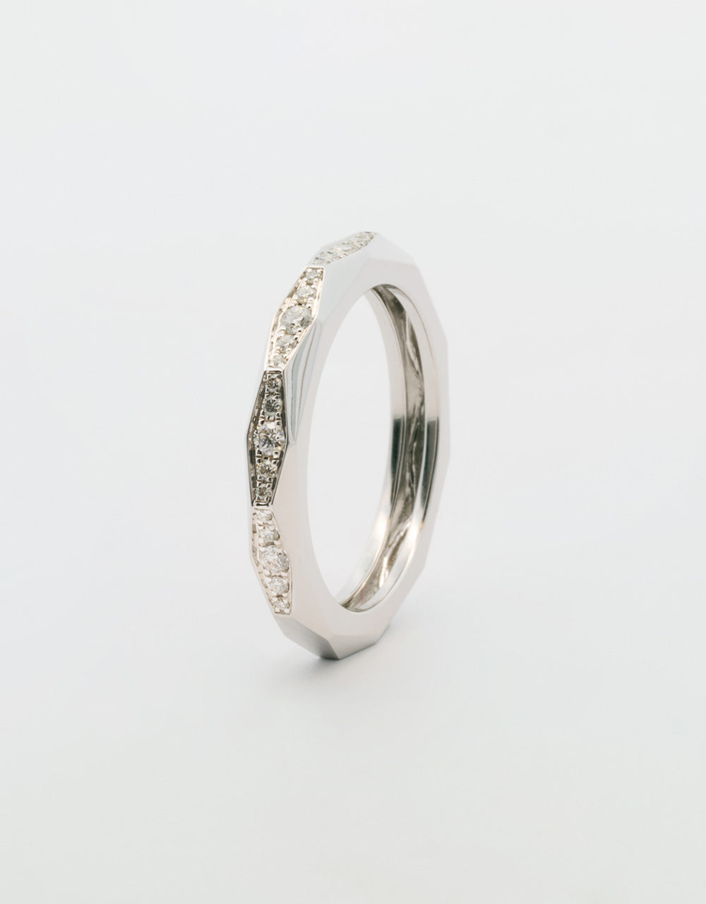 Argolla hexágono de diamantes 0.2 quilates oro blanco 18k