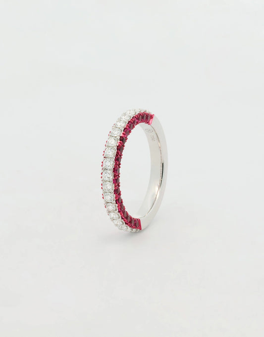 Argolla de diamantes y rubíes oro blanco 18k