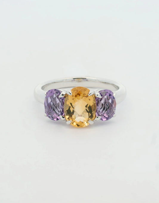 Anillo de amatista y citrino en plata 925