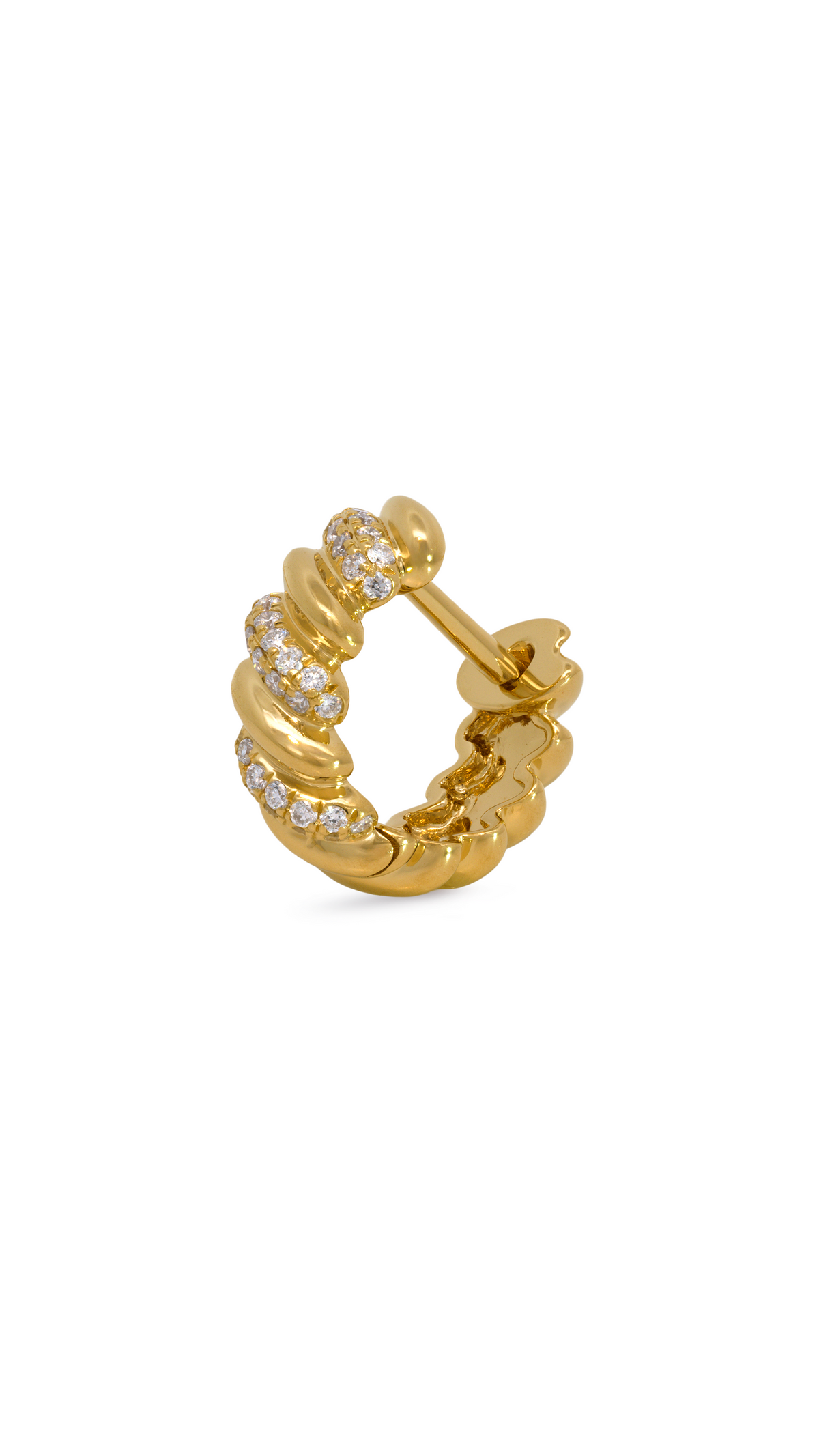 Candonga Acanalada Pavé de Diamantes en Oro Amarillo