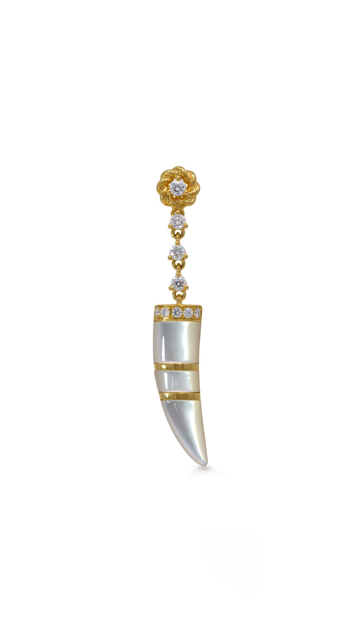 Arete Cuerno de Madreperla con Diamantes en Oro Amarillo - Derecho