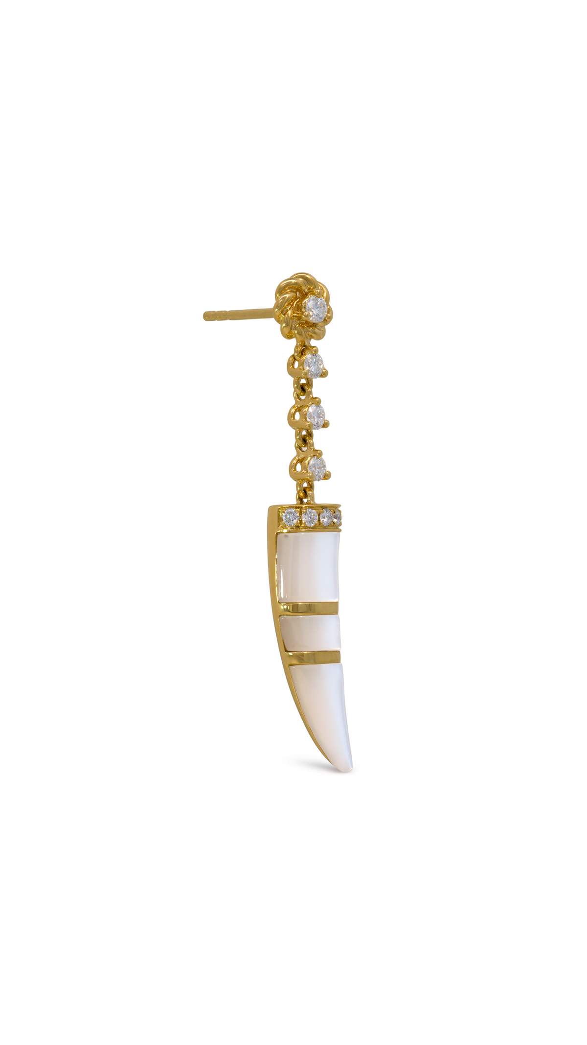 Arete Cuerno de Madreperla con Diamantes en Oro Amarillo - Derecho