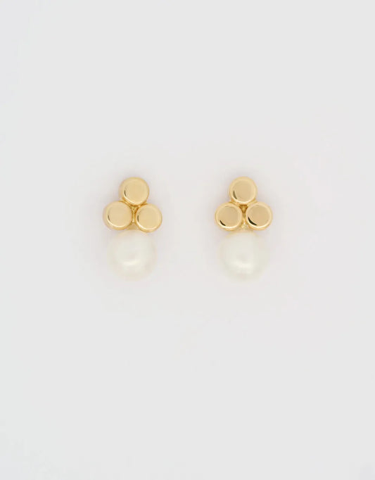 Aretes trebol en oro 18k con perla china de 6mm