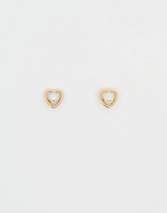 Topos mini corazón perla en oro amarillo 18k