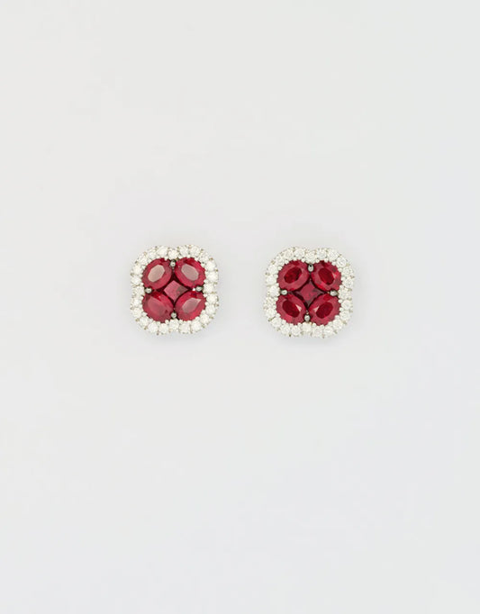 Topos trébol diamante rubí en oro blanco 18k
