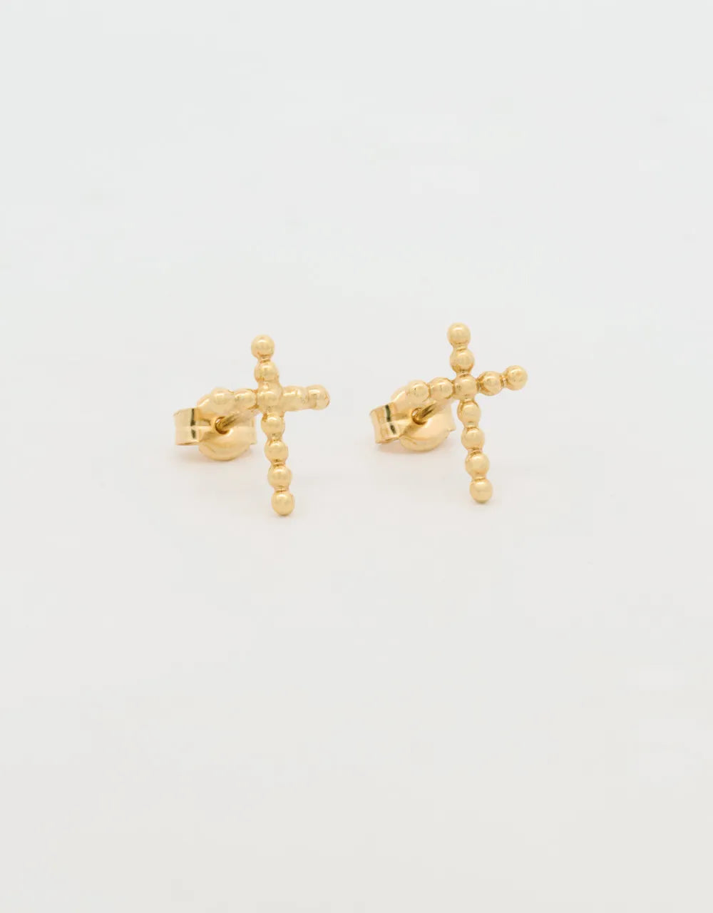Topos cruz de bolitas en oro amarillo de 18k