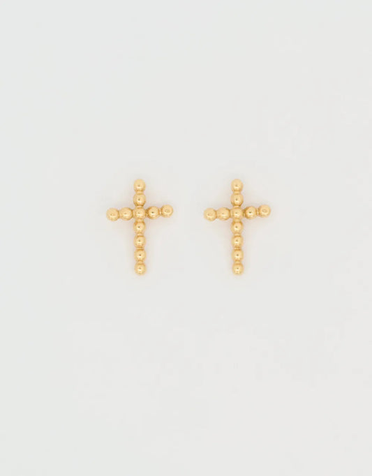 Topos cruz de bolitas en oro amarillo de 18k