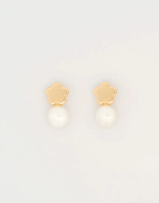 Topos de perla y estrella en oro amarillo de 18k