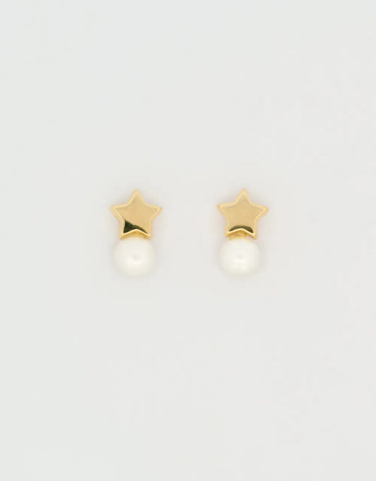 Topos de perla y estrella en oro amarillo de 18k