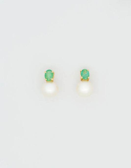 Topos de perla 6mm y esmeralda en oro amarillo 18k