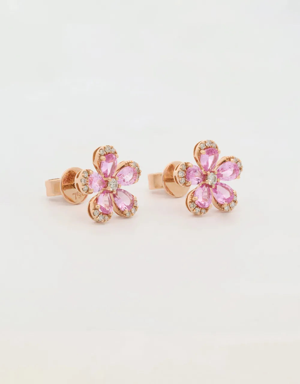 Topos flor de zafiros rosados en oro rojo de 18k