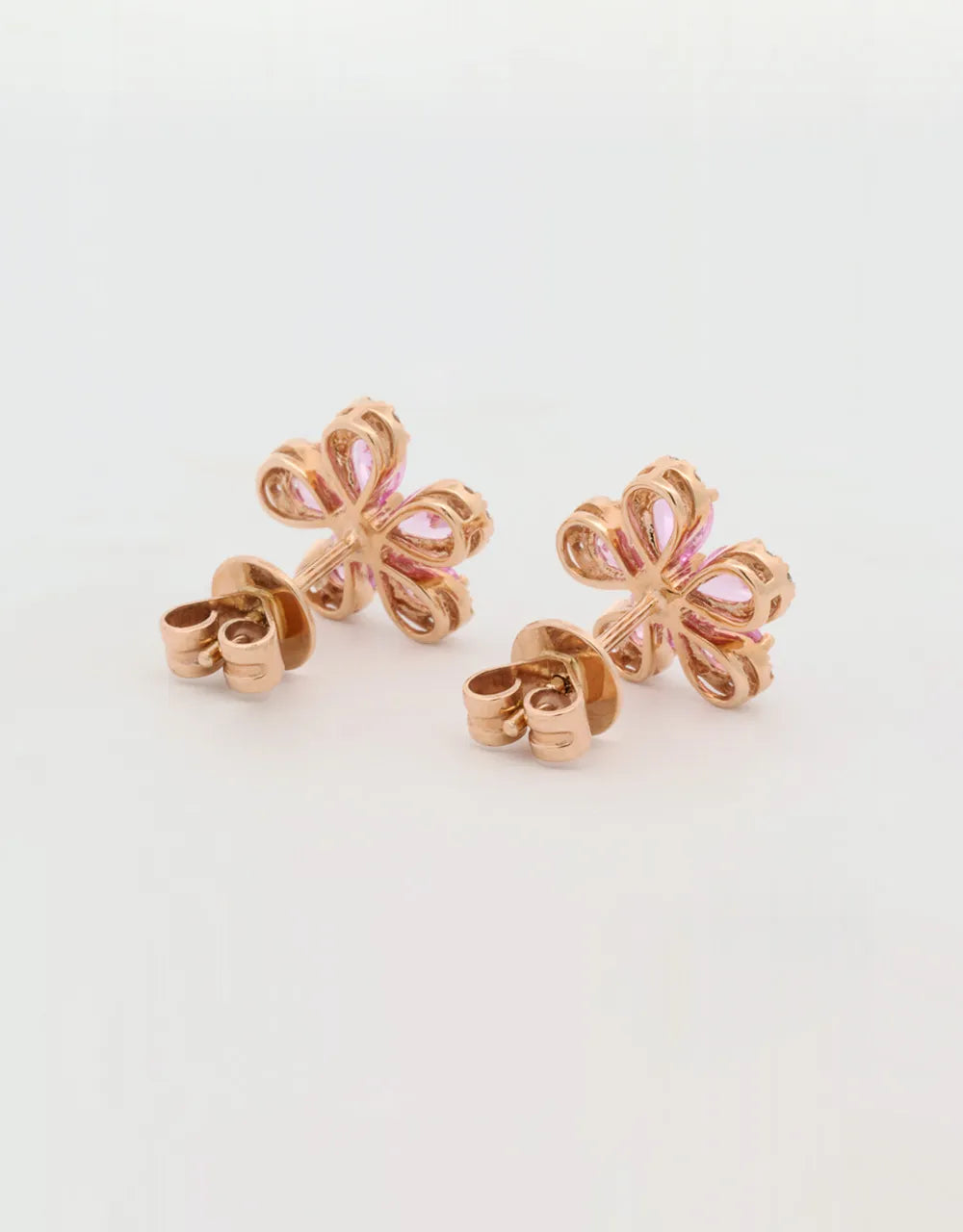 Topos flor de zafiros rosados en oro rojo de 18k