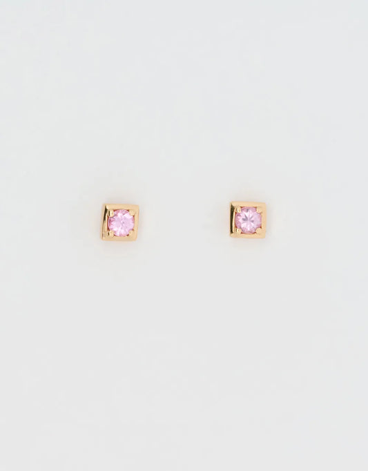 Topos cuadrados de zafiros rosados en oro rojo de 18k