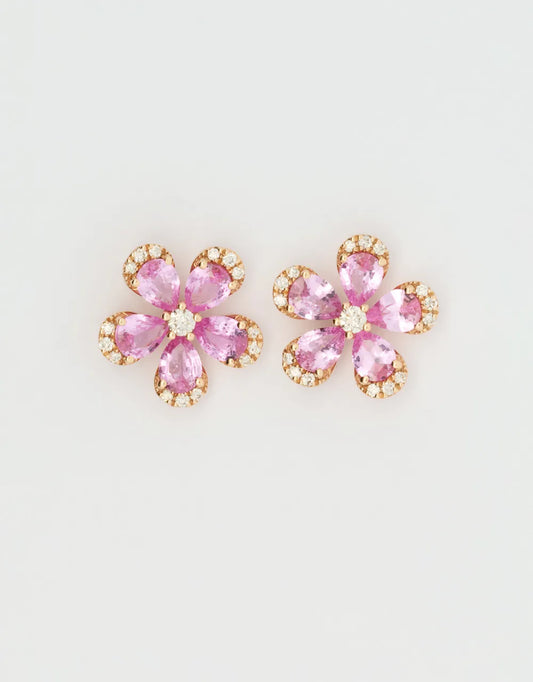 Topos flor de zafiros rosados en oro rojo de 18k