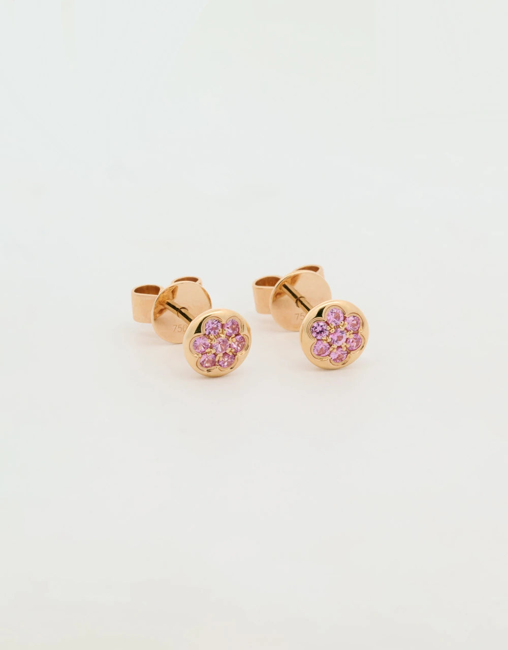 Topos de zafiros rosados en oro rojo 18k