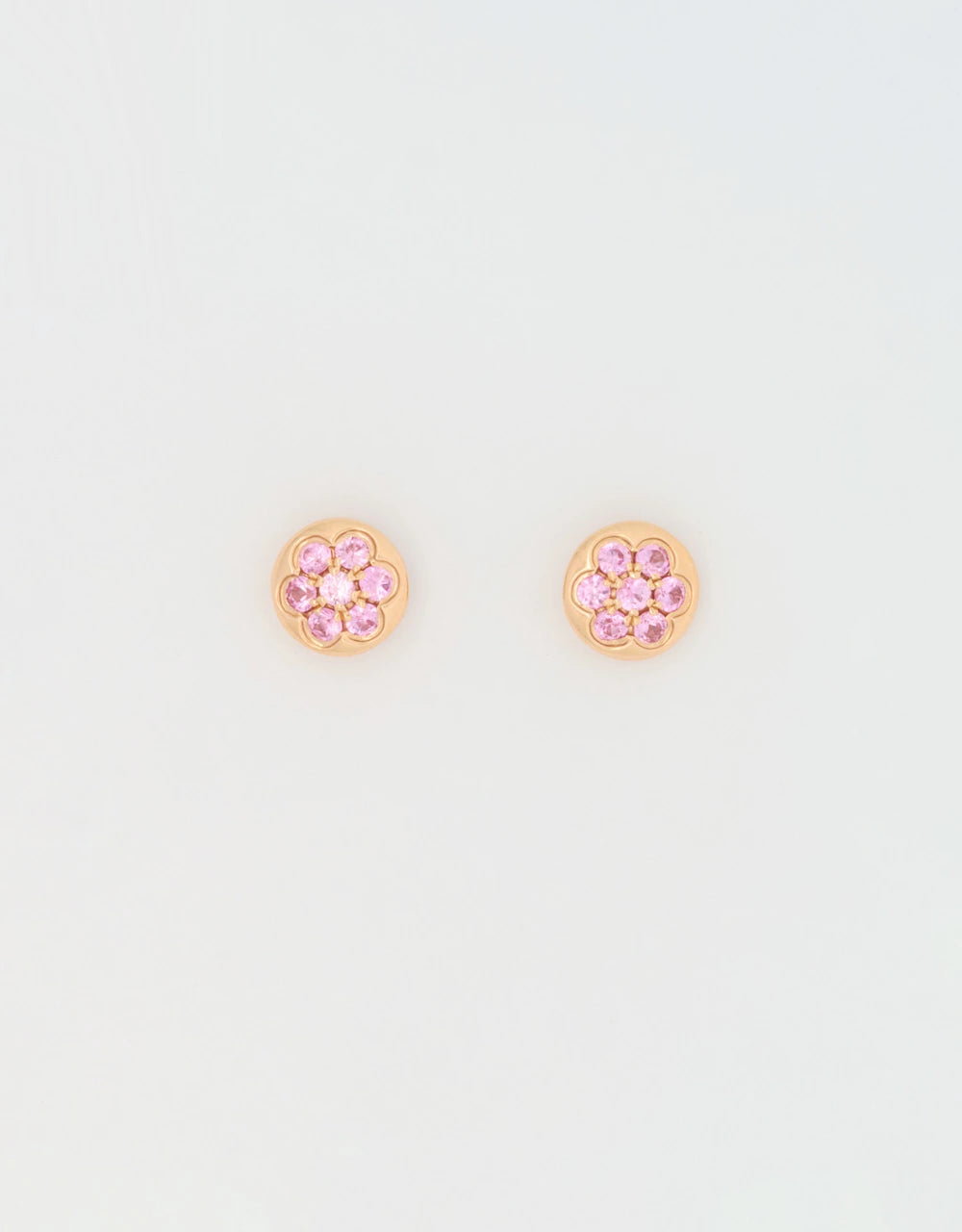 Topos de zafiros rosados en oro rojo 18k