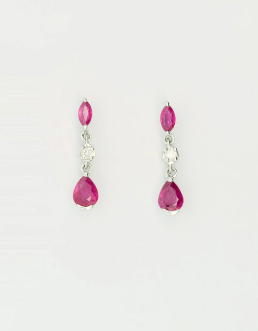 Aretes de rubí y diamantes en oro blanco 18k