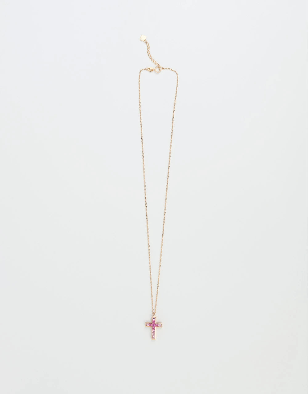 Gargantilla cruz de rubí y zafiro en oro rojo de 18k