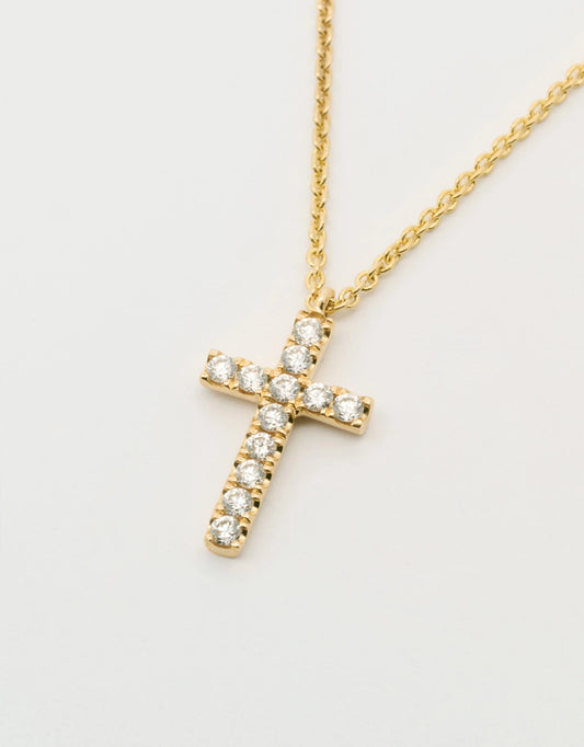 Gargantilla de cruz mini de diamantes de 0.11 quilates en oro amarillo de 18k