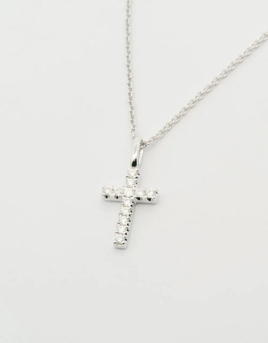 Gargantilla mini cruz de diamantes de 0.08 quilates en oro blanco de 18k