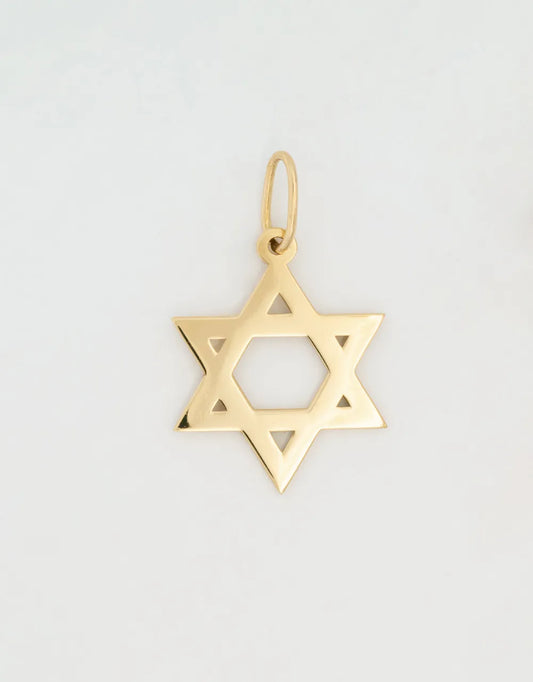 Dije estrella de David 15mm en oro amarillo de 18k