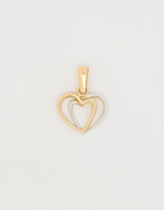 Dije doble corazón en dos oros 18k
