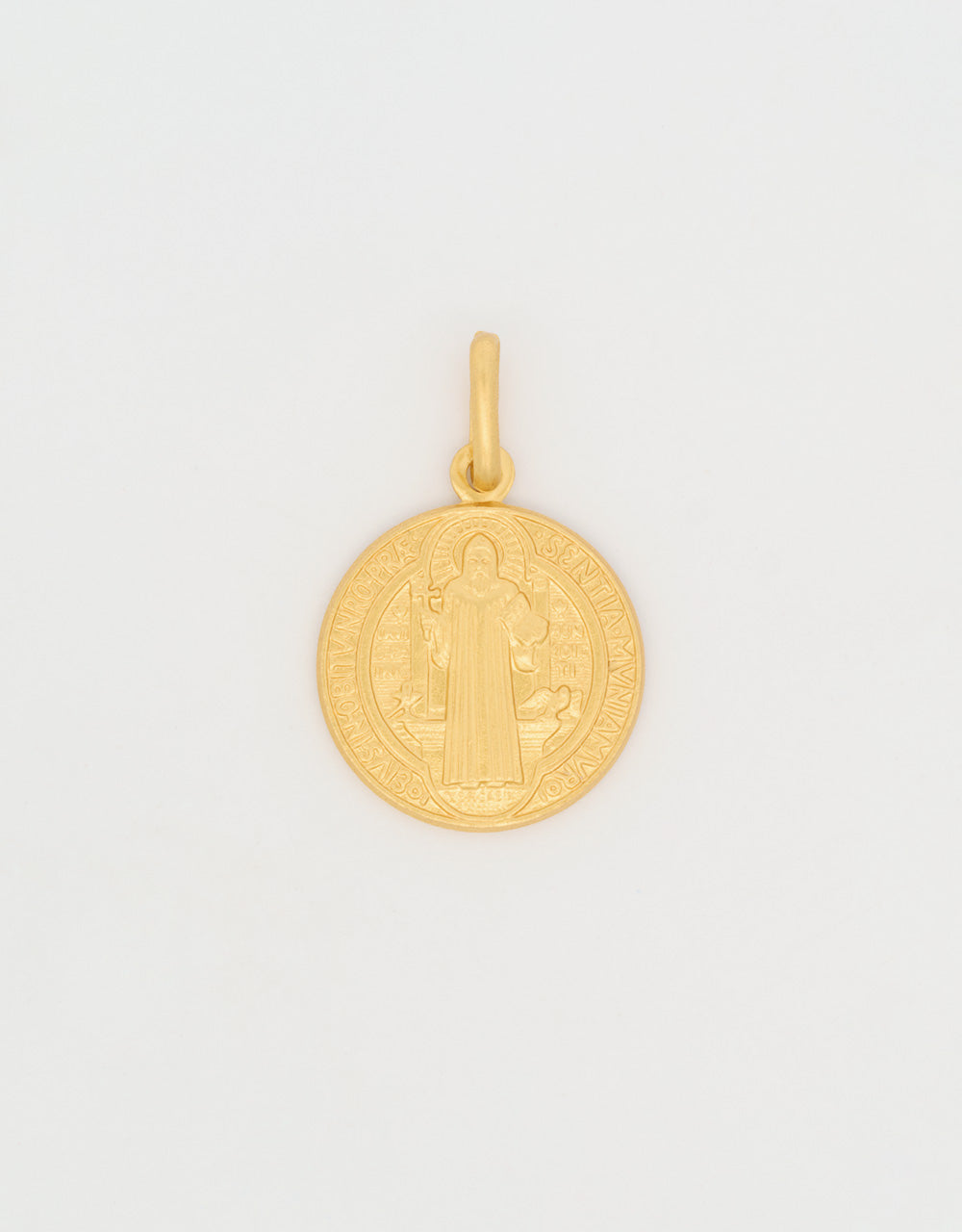 Dije medalla San Benito en oro amarillo de 18k