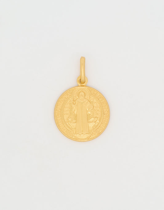 Dije medalla San Benito en oro amarillo de 18k