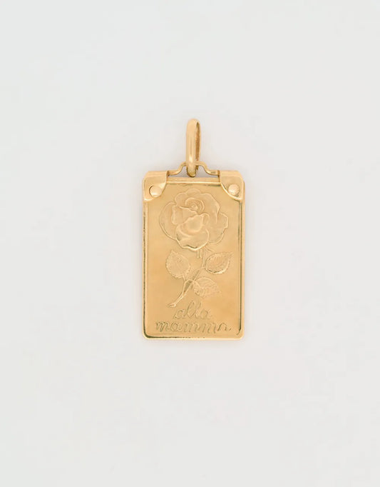 Dije medalla rosa "alla mamma" en oro amarillo de 18k