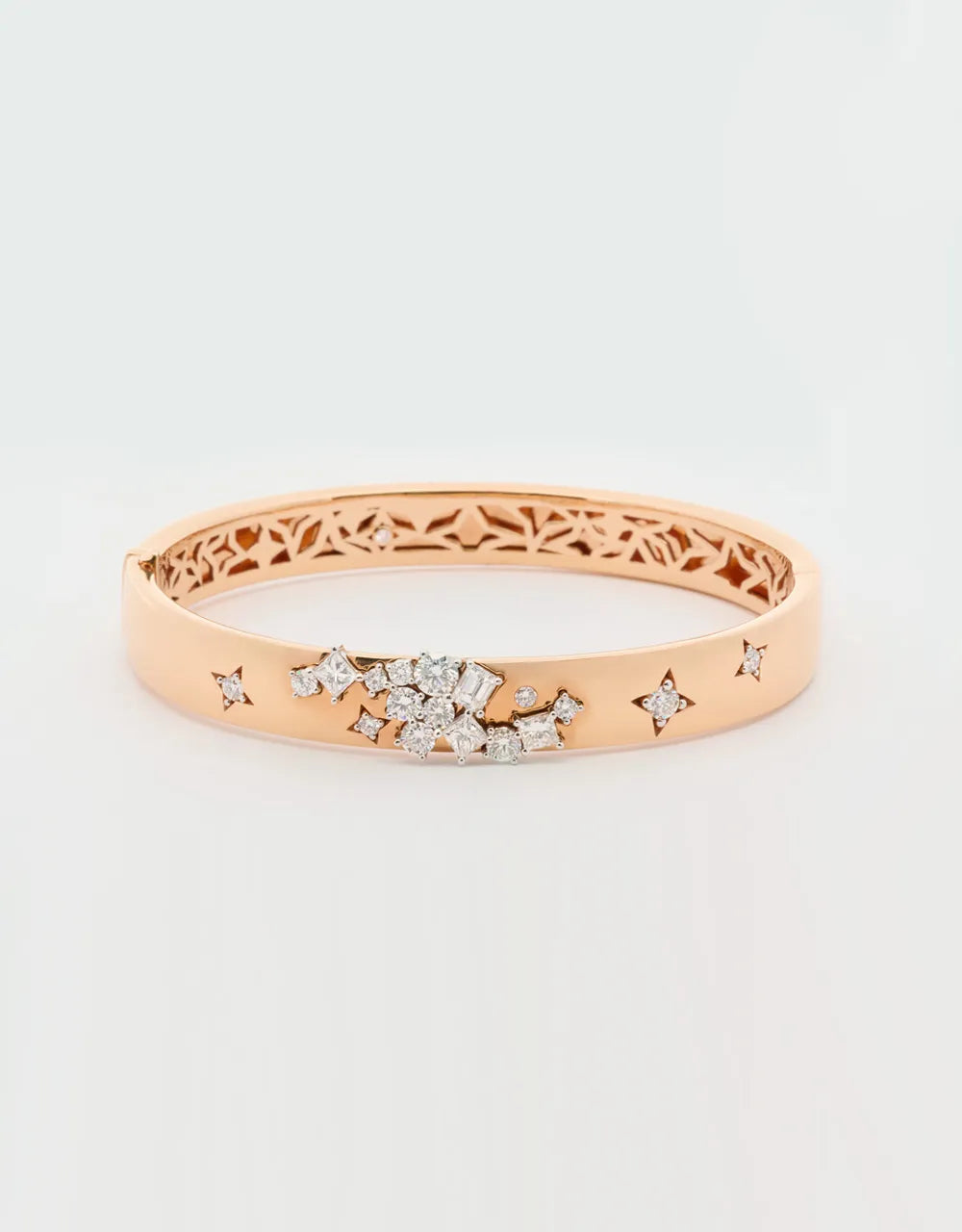 Pulsera brazalete cascada de diamantes en oro rojo 18k