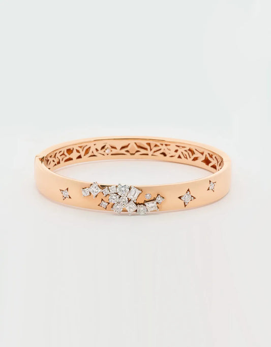 Pulsera brazalete cascada de diamantes en oro rojo 18k