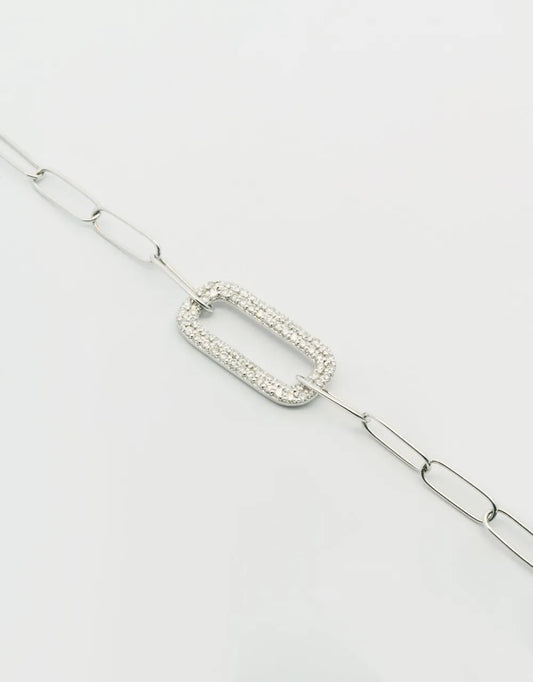 Pulsera eslabón ovalado de diamantes en oro blanco de 18k