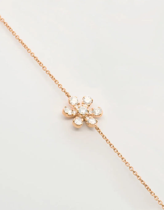 Pulsera flor de diamantes en oro rojo de 18k