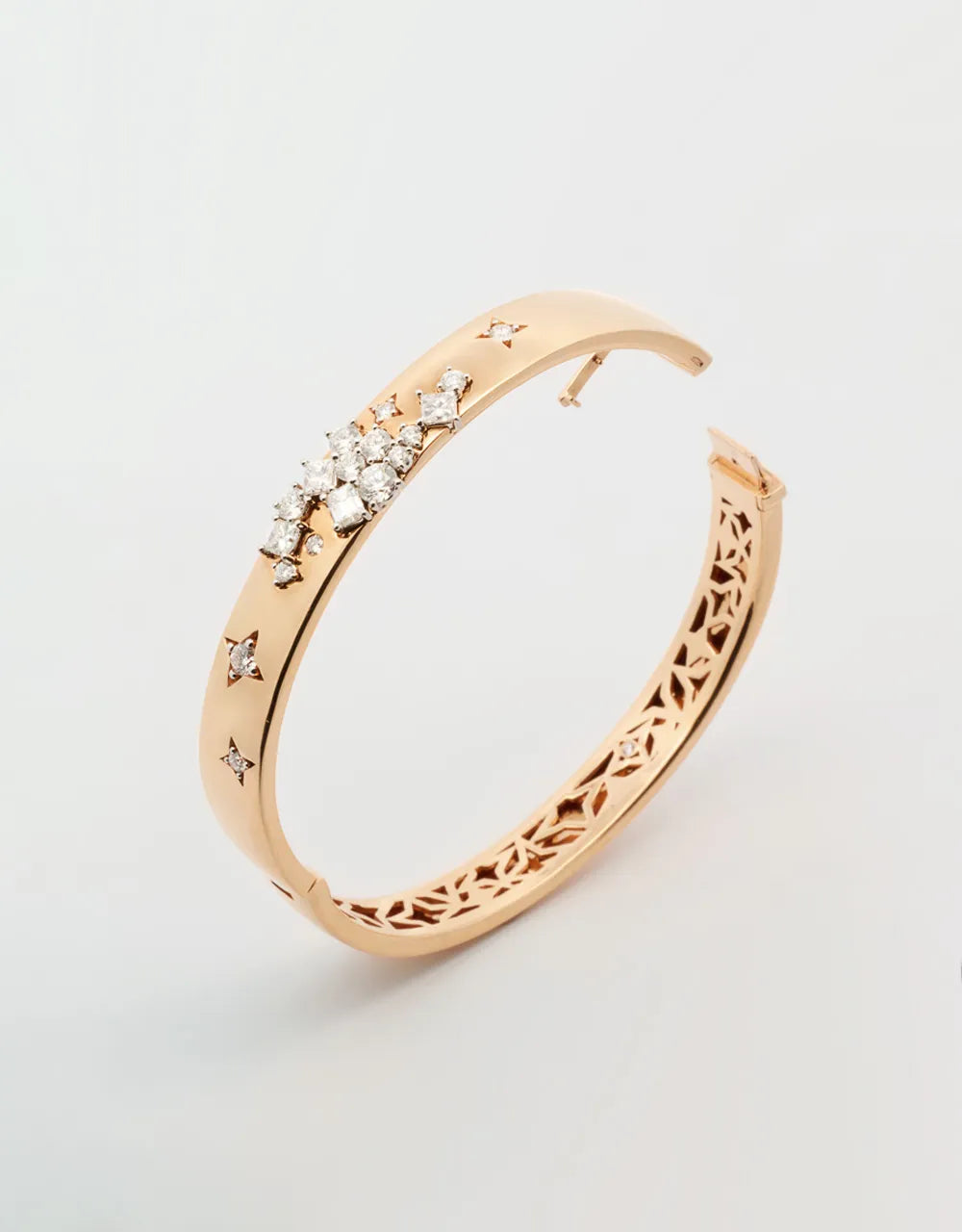 Pulsera brazalete cascada de diamantes en oro rojo 18k