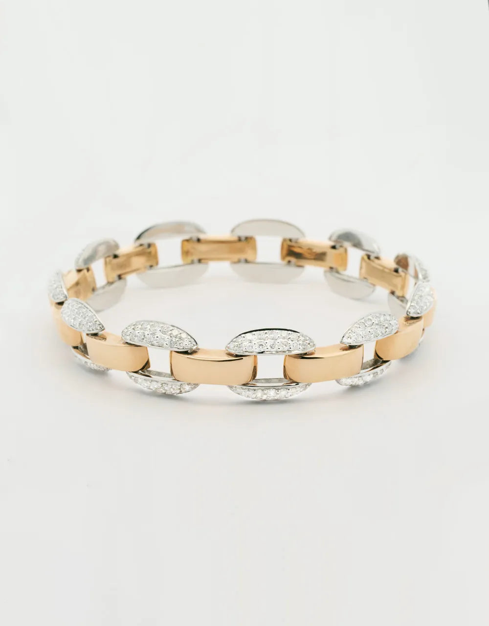 Pulsera de eslabones de diamantes en dos oros de 18k