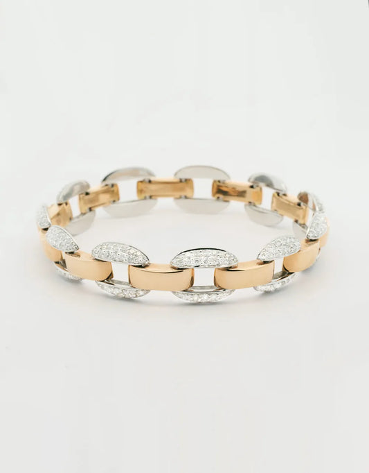 Pulsera de eslabones de diamantes en dos oros de 18k