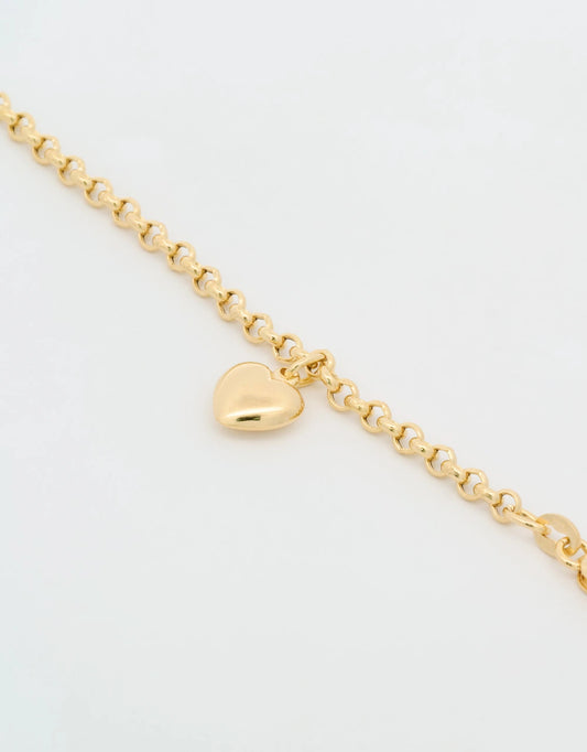 Pulsera de eslabones con corazón en oro amarillo de 18k