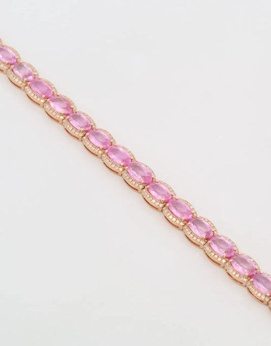 Pulsera de zafiros rosados con diamantes en oro rojo de 18k