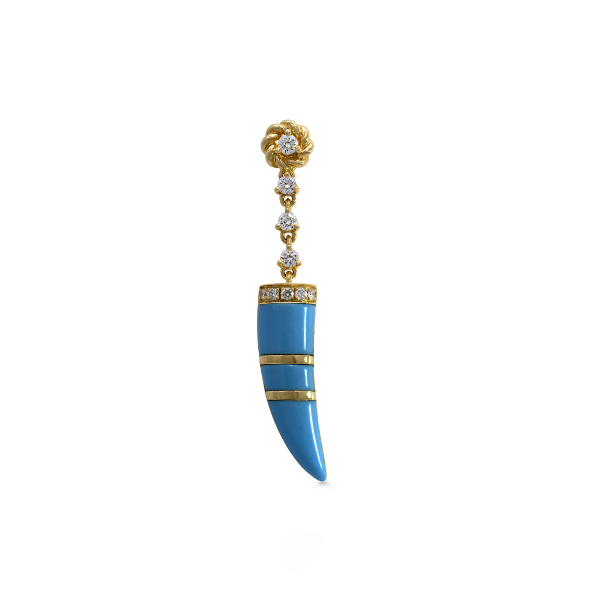 Arete Cuerno Turquesa con Diamantes en Oro Amarillo - Derecho