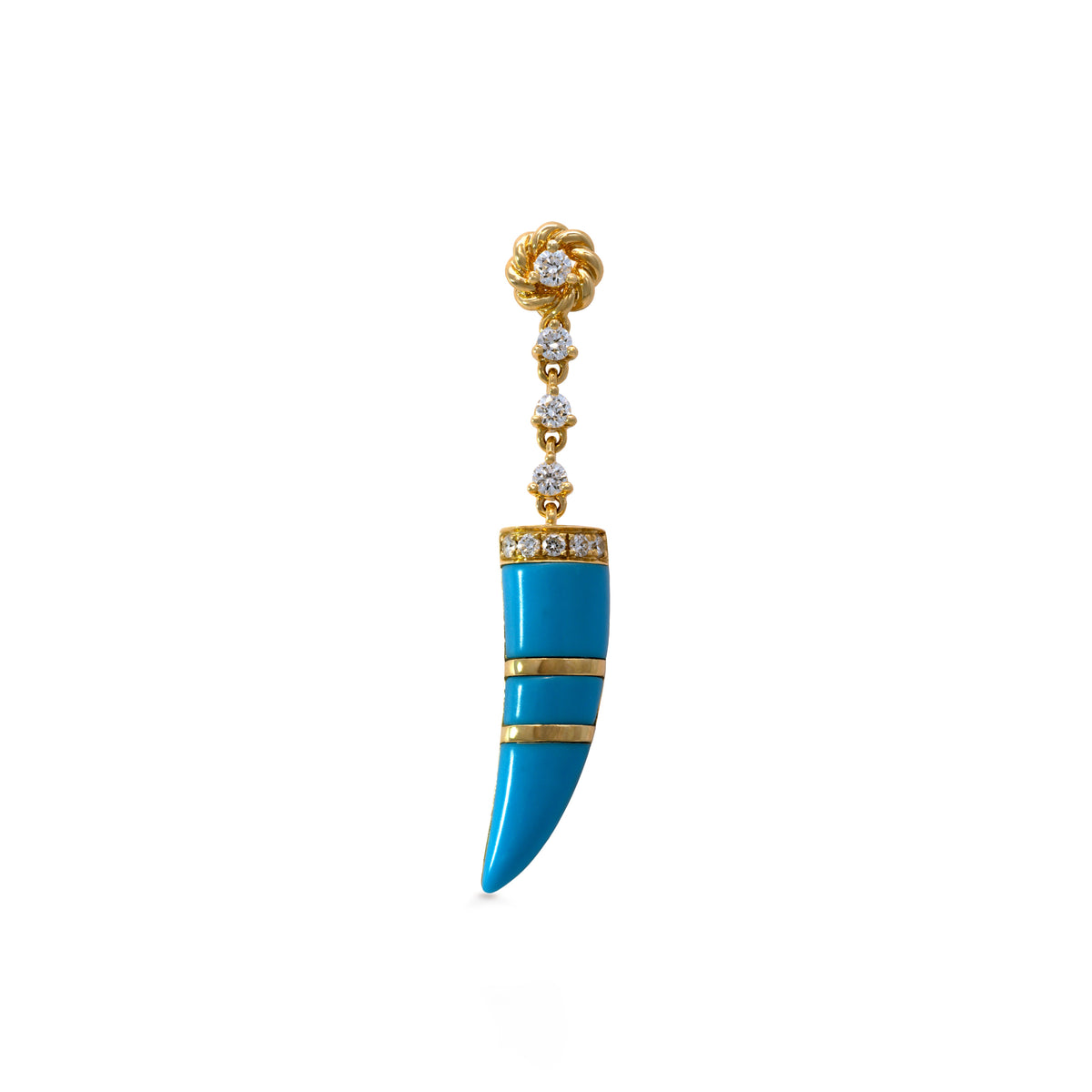 Arete Cuerno Turquesa con Diamantes en Oro Amarillo - Izquierdo
