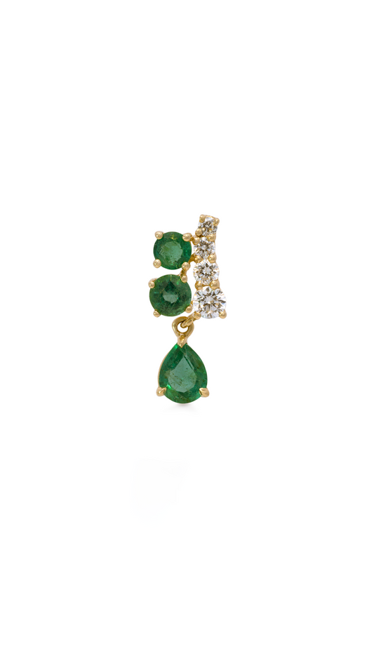Arete Derecho de Diamantes y 3 Esmeraldas en Oro Amarillo