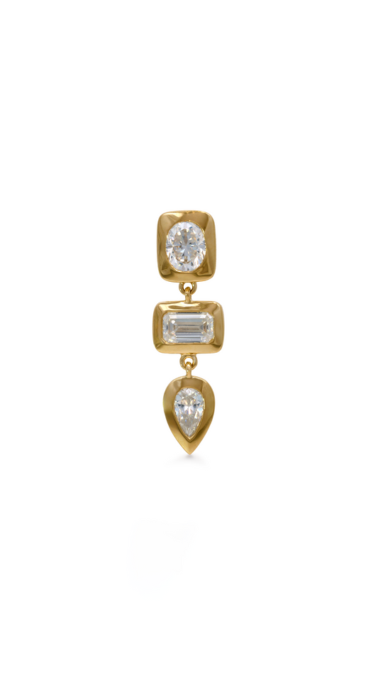 Arete 3 Moissanitas en Oro Amarillo